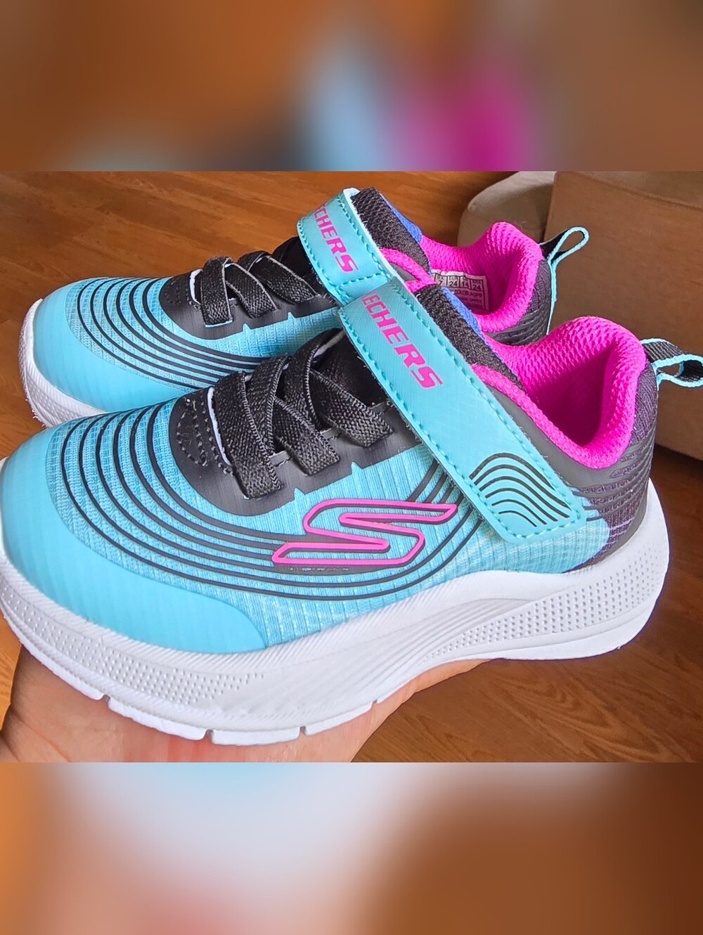 Sz 8 Toddler Kids SKECHERS MICROSPEC ADVANCE 'Aqua/Purple' Bungee Lace